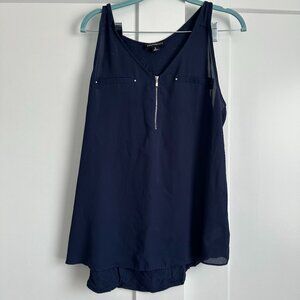 Fortune + Ivy Lighton Zip Detail Mixed Material Blouse - Navy - XL